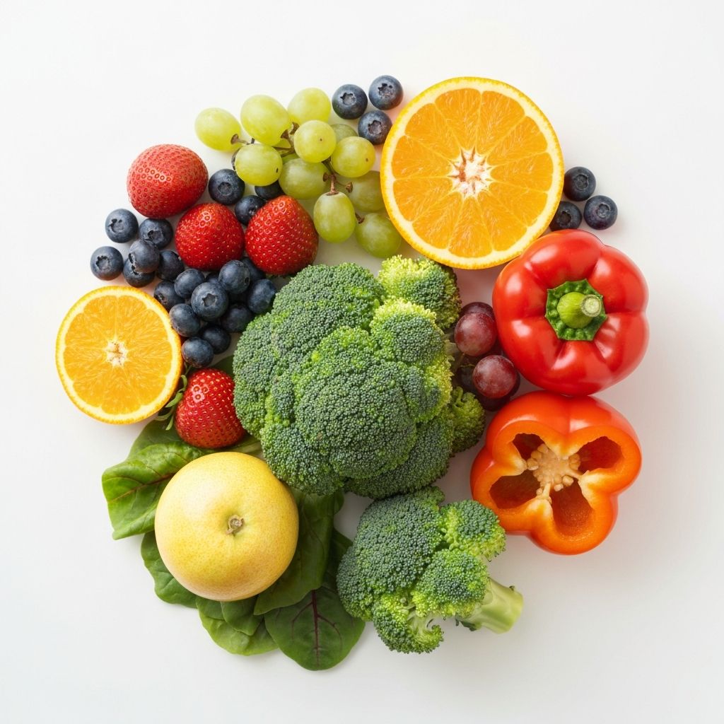 Balanced meal with fruits and vegetables